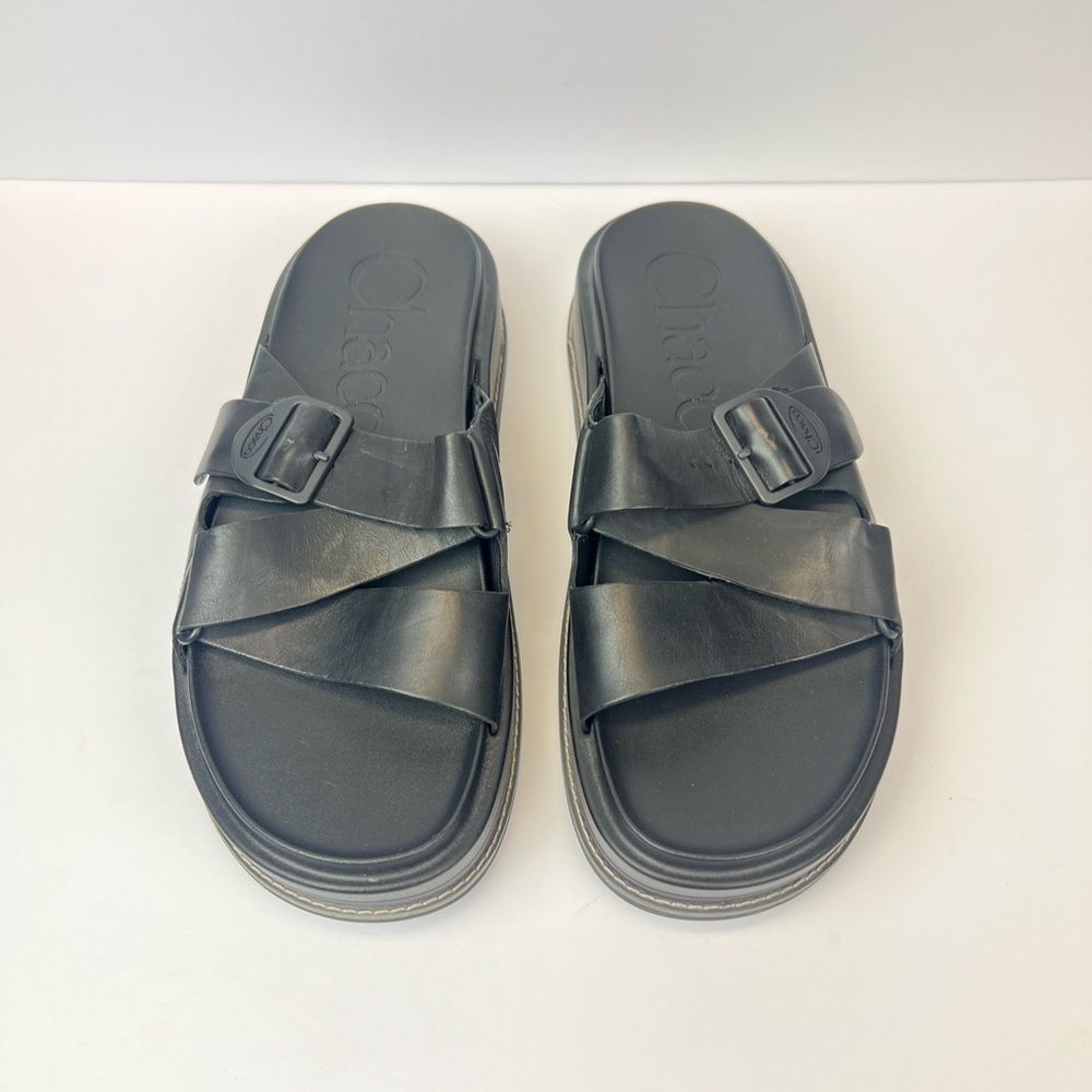 Chaco Townes Midform Leather Slides Sandals Women’s Size 11 M Black Leather - Picture 1 of 8